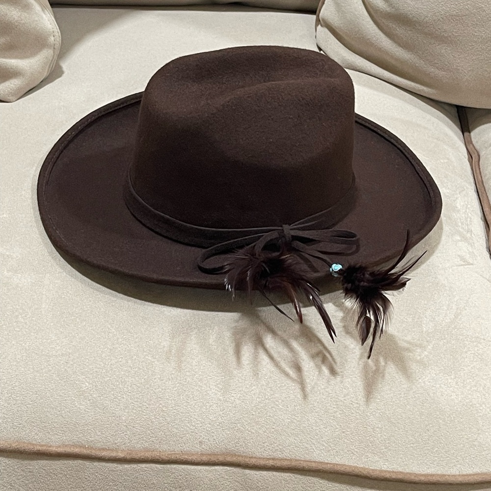 Liz Claiborne Wool Fedora Hat With Feather Accent Brown One Size